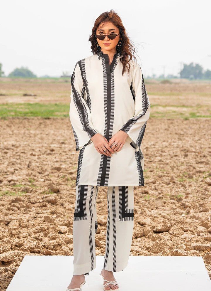 White Breeze  -2Pc Printed Suit - Premium Fabric