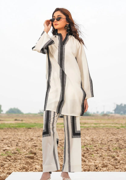 White Breeze  -2Pc Printed Suit - Premium Fabric
