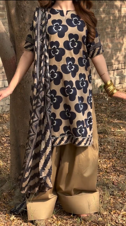 Mehwish -3Pc Printed Suit with Shalwar -Premium Fabric