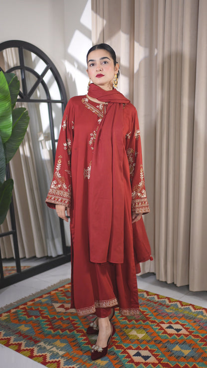 Eshal - 3pc Embroidered Suit -Premium Winter Fabric