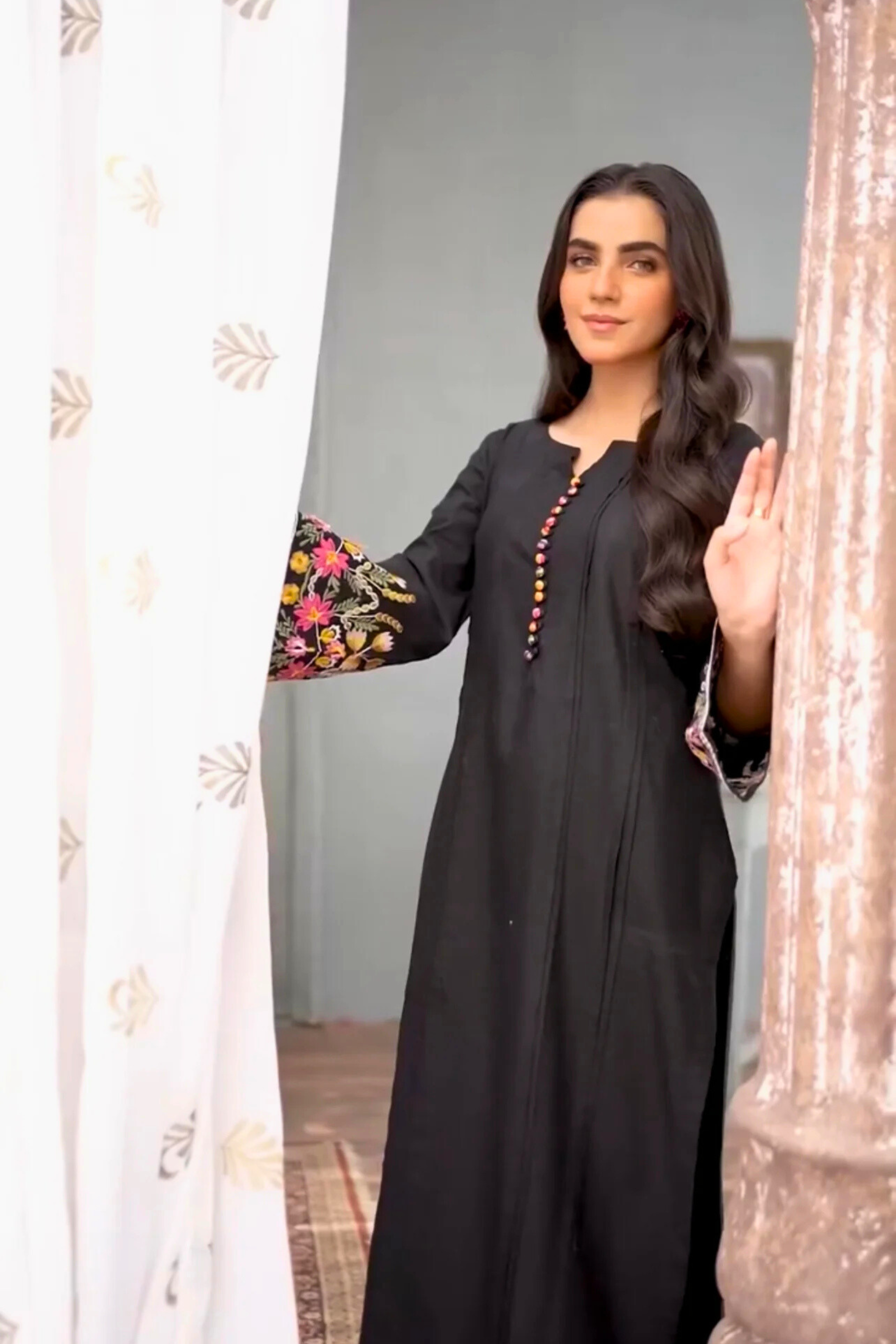 Black Elegance - Embroidered Long Shirt 2pc