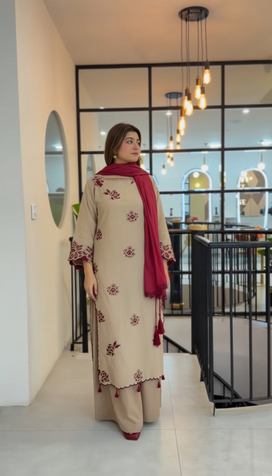 Dil Ruba- 3pc Embroidered Suit -Premium Winter Fabric