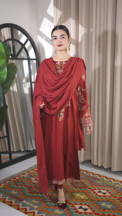 Eshal - 3pc Embroidered Suit -Premium Winter Fabric