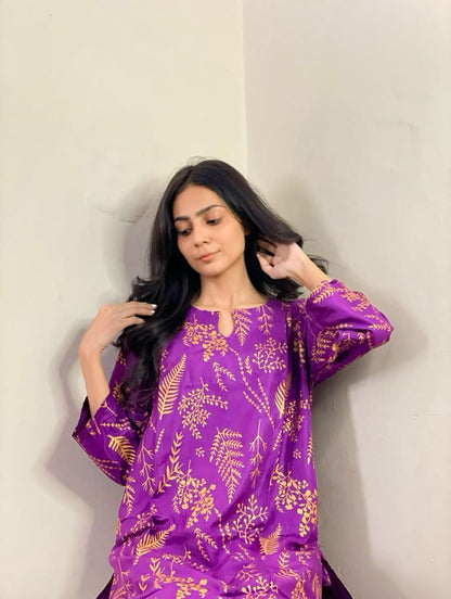 Floral Leaf Print 2Pcs Stitched